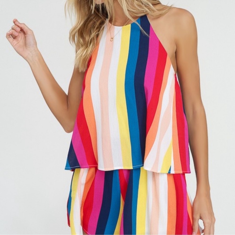 Listicle Small Rainbow Halter Back Romper